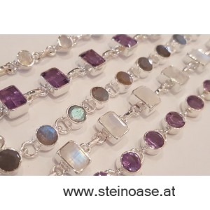 Armband Silber & Amethyst  rechteckig